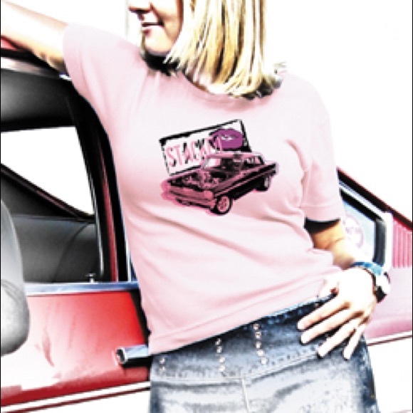 bonspeed Tops - Bonspeed Women’s Cap Sleeve T Pink Screend Graphic